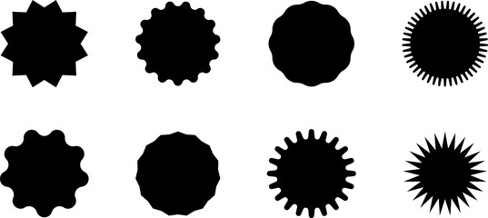 Set of vector starburst, sunburst badges. Black icons in Simple flat style vintage stickers, labels.
