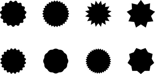 Set of vector starburst, sunburst badges. Black icons in Simple flat style vintage stickers, labels.