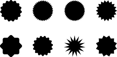 Set of vector starburst, sunburst badges. Black icons in Simple flat style vintage stickers, labels.