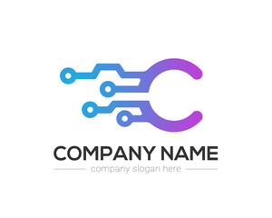 C Letter Tech Logo Design Vector Template.
C Letter Icon Design with Digital Circuit Connection Symbol.
Motion Speed Line Letter C Logo Element.