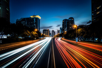 Time lapse photography of vehicle lights at night in city