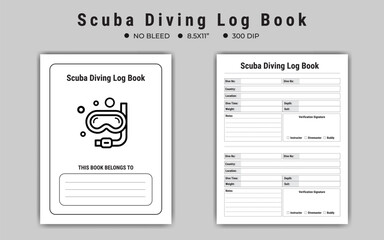 Fototapeta na wymiar Scuba Diving Log Book Or Notebook Template, Kdp Interior
