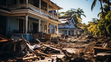 House and property damage by natural disaster  - obrazy, fototapety, plakaty