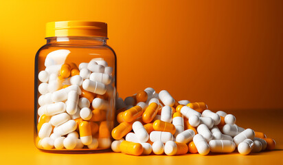 White and orange pills. AI generated