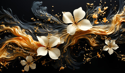 Dark and golden beautiful flowers. AI generated