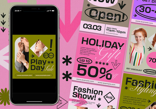 Pink Modern Playful  Grotesque Fashion Promotion Instagram Set