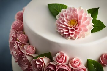 pink and white roses cake generated ai