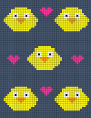 5 yellow chicks checkered illustration