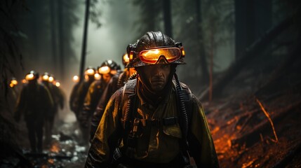 Fototapeta na wymiar Firefighter extinguishing forest fire