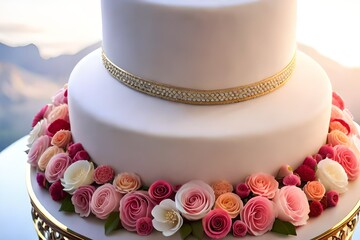 Fototapeta premium wedding cake with flowers generated ai