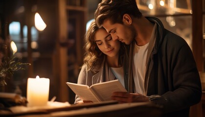 Photo of a couple reading a book together and enjoying each other's company