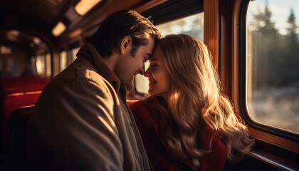 Photo of a couple enjoying the view from a train window