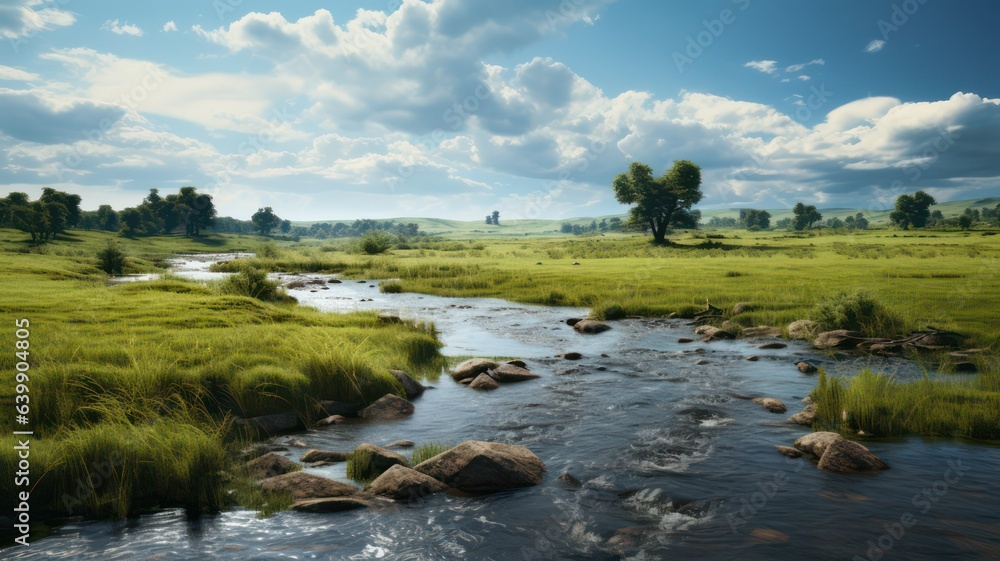 Poster small river floating through a landscape created with generative ai
