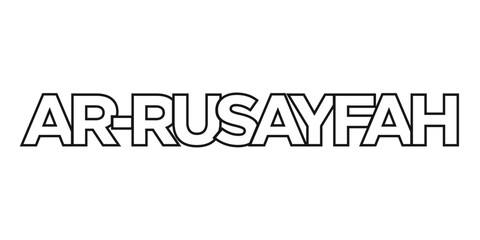 Ar Rusayfah in the Jordan emblem. The design features a geometric style, vector illustration with bold typography in a modern font. The graphic slogan lettering.