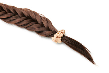 Braided strand with scrunchy isolated on white background, closeup