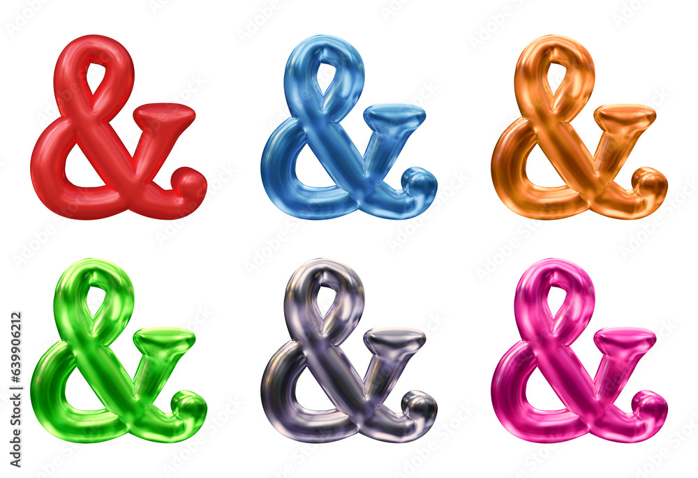 Poster set of ampersand mark symbol design. icon or sign shape isolated on transparent background in 3d ren