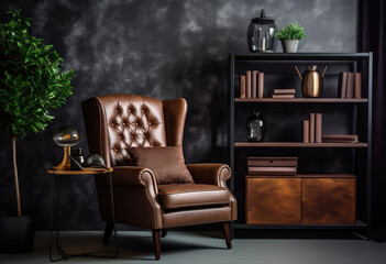 Modern workplace with comfortable chair in stylish home office interior. Created with Generative AI