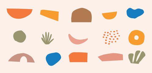 Doodle abstract elements collection. Random nature inspired shapes vector. Organic forms in minimalistic style. Colorful childish drawings bundle. 