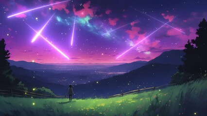 Meteor streak across the vast sky at night. Seamless loop video