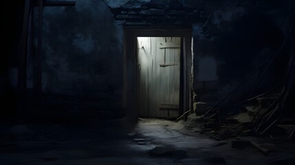 Fototapeta na wymiar dark hallway in old abandoned house