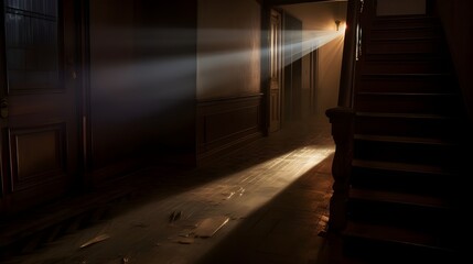 dark hallway in old abandoned house