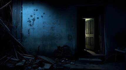 dark hallway in old abandoned house