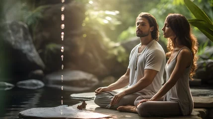 Poster couple meditating in yoga position © 1_0r3