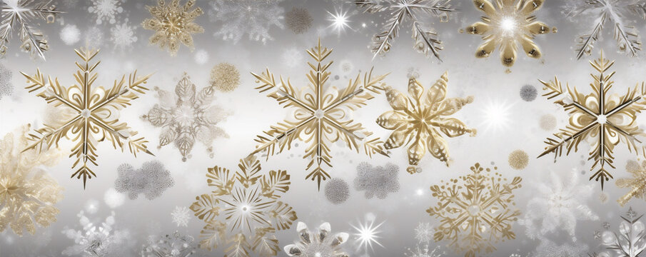 decoration christmas abstract glow gold snowflake winter background snow holiday white. Generative AI.