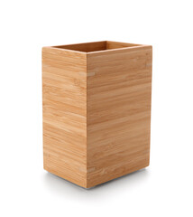 Wooden toothbrush holder isolated on white background