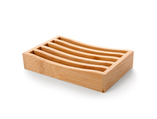 Wooden soap dish on white background
