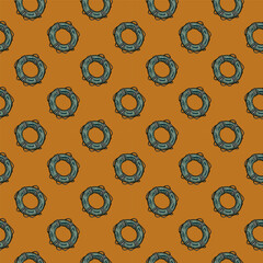 Vintage lifebuoy with rope sketch seamless pattern. Hand drawn life ring in engraving style wallpaper.