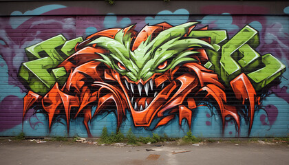 dragon head graffiti on the wall