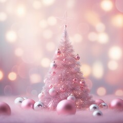 AI Generated pink Christmas tree with bauble hanging on the Christmas tree with sparkling light spot.