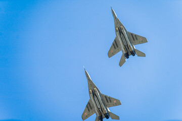 MIG 29. MIG in the air. Air force, military aircraft. Jet fighter aircraft. Polish Air Force, Mig...