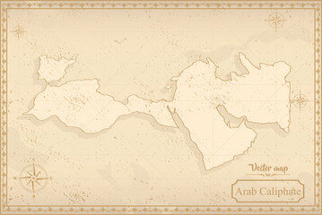 Map of Arab Caliphate in the old style, brown graphics in retro fantasy style.