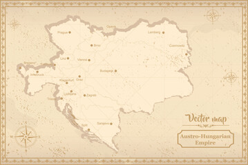 Fototapeta na wymiar Map of Austro-Hungarian Empire in the old style, brown graphics in retro fantasy style.