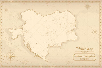 Fototapeta na wymiar Map of Austro-Hungarian Empire in the old style, brown graphics in retro fantasy style.