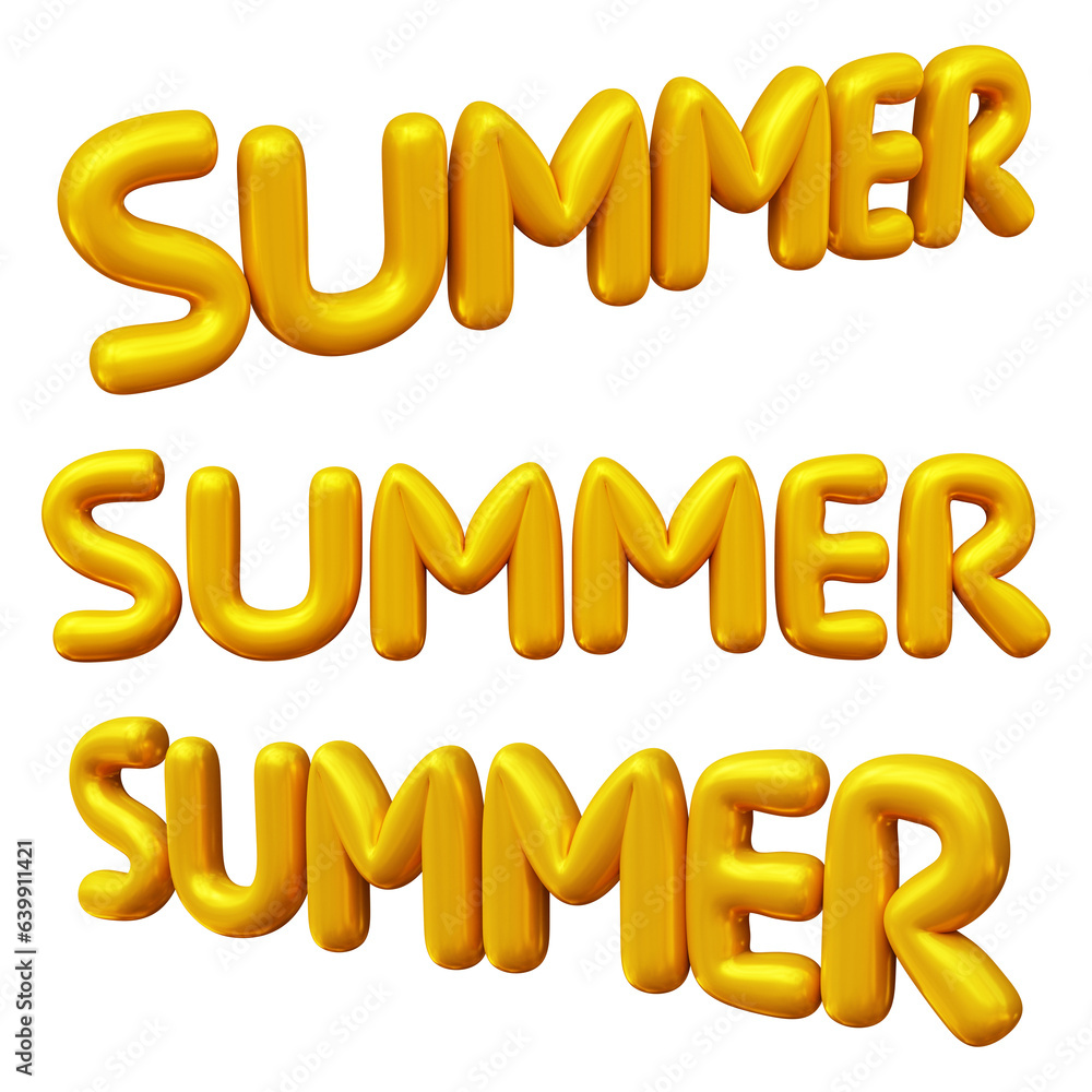 Poster set of golden summer text design isolated on transparent background in 3d rendering.