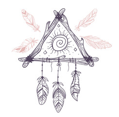 Dream catcher dreamcatcher feather native concept. Vector flat graphic design illustration