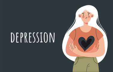 Depressed anxiety loneliness sad person banner concept. Vector flat graphic design illustration
