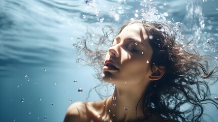 Portrait of a woman in water with bubble