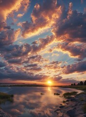 sea sand beach. Panoramic beach landscape. Inspire tropical beach seascape horizon. Orange and golden sunset sky calmness tranquil relaxing sunlight summer mood. 