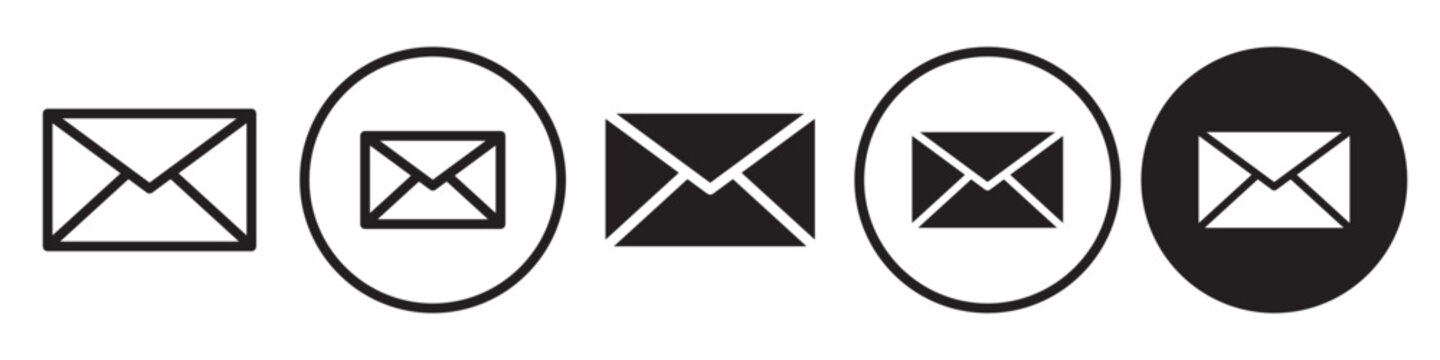Email Icon. Online Message send through e mail box symbol. Vector set of email paper envelope to receive postcard newsletter digitally.  Flat Web app outline of business contact Address post button.  