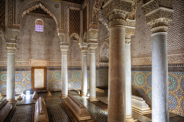 Saadian tombs with decorative tiles at marrakech medina