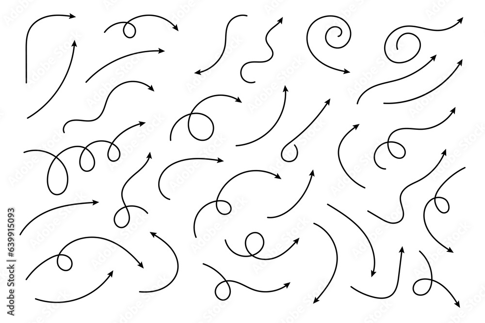 Aufkleber curved arrows. set of vector hand drawn zigzag arrows. collection of pointers. vector illustration.