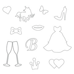 Vector silhouettes vintage isolated items for dolls design collection.