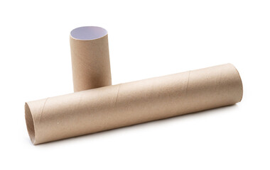 Long and short tissue paper cores in stack isolated on white background with clipping path.