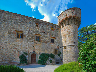 Castello di Meleto, castle from 11th century, Gaiole In Chianti. Siena, Tuscany, Italy, Europe.