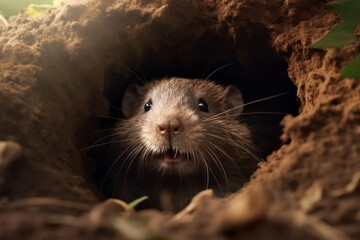 A mole peeks out of his hole. Generated AI.