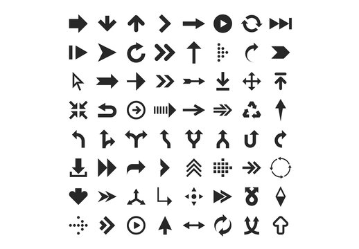 Vector collection of simplistic black arrow icons.